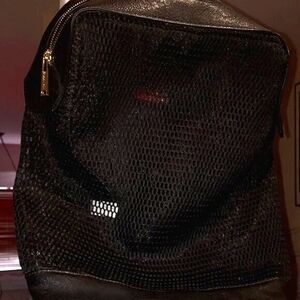 Backpack, Black Mesh with Sturdy Base, Brass Hardware, Adjustable by PINKCOSMO